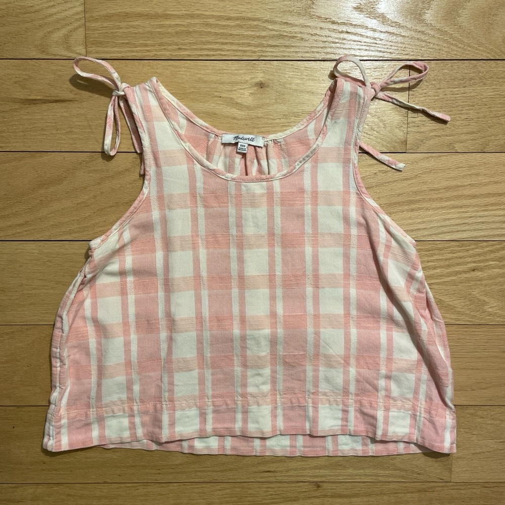 Madewell pink and white plaid crop top